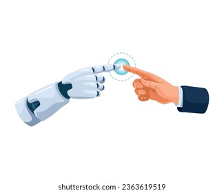 ai technology man and robot touching fingers isolated