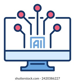 AI Technology on Computer Screen vector Artificial Intelligence concept colored icon or logo element