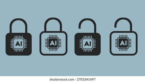 AI technology padlock icon with modern look, depicting data security, privacy protection, and digital security system.