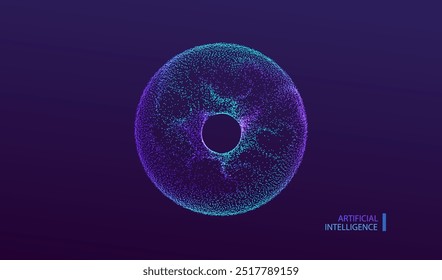 A.I. Technology particles banner. Dots explosion ai big data neon round background. Artificial Intelligence futuristic circles connect design.