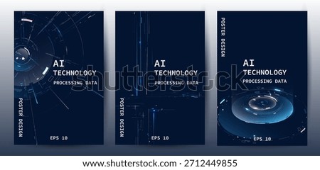 AI Technology Poster Set, Deep Learning Concept with Processing Data And Blue Circuit CPU background