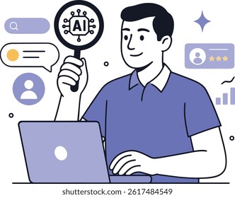 AI Technology Search Vector Illustration on White Background