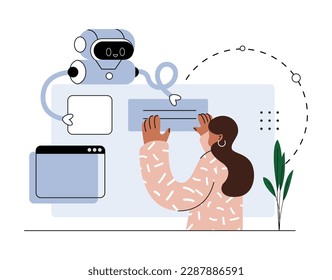 AI technology, smart chat bot . Machine learning. Artificial intelligence, chatbot self-learning, artificial intelligence regulations. Vector flat isolated  education concept illustration