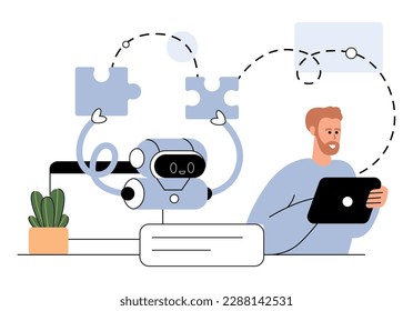 AI technology, smart chat bot . Machine learning. Artificial intelligence, chatbot self-learning, artificial intelligence regulations. Vector flat isolated  education concept illustration