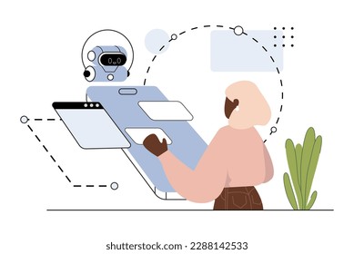 AI technology, smart chat bot . Machine learning. Artificial intelligence, chatbot self-learning, artificial intelligence regulations. Vector flat isolated  education concept illustration