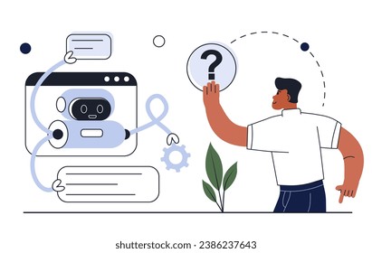 AI technology, smart chat bot . Machine learning. Artificial intelligence, chatbot self-learning, artificial intelligence regulations. AI robot assistant supporting online. Vector illustration.