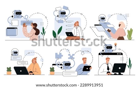 AI technology, smart chat bot set . Machine learning. Artificial intelligence, chatbot self-learning, artificial intelligence regulations. Vector flat isolated  education concept illustration
