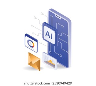 AI technology smartphone application flat illustration