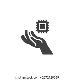 AI Technology vector icon. filled flat sign for mobile concept and web design. Hand and microchip glyph icon. Symbol, logo illustration. Vector graphics