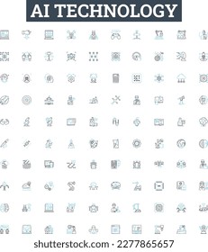 Conjunto de iconos de línea vectorial de tecnología AI. IA, Tecnología, Artificial, Inteligencia, Máquina, Aprendizaje, Algoritmos ilustración contorno símbolos y signos de concepto
