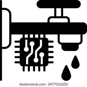 Diseño del Vector del grifo del control de temperatura y flujo de AI, símbolo de inteligencia general artificial, signo de procesamiento de lenguaje natural, ilustración de aprendizaje profundo de máquina, concepto de grifo de agua de sensor infrarrojo
