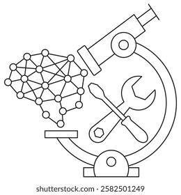 AI Test Bench icon. Simple outline monochrome black vector pictogram with thin lines on a transparent background. Line thickness is editable