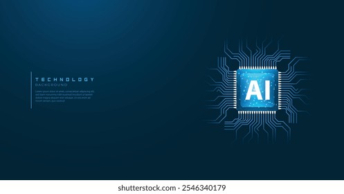 AI Text effect with Neural processor and Circuit Connected Line in blue background For AI, CPU and all others Technological Purposes.