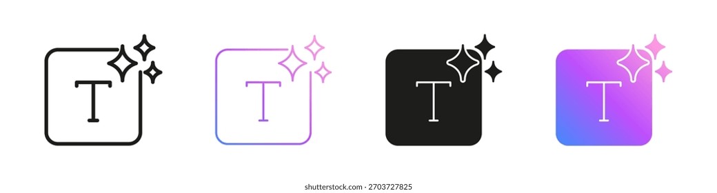 Ícones de geração de texto de IA para escrita de inteligência artificial, criação de conteúdo e conjunto de ícones de automação inteligente. AI Typography e Digital Innovation Symbol Collection. Ilustração de vetor isolada.