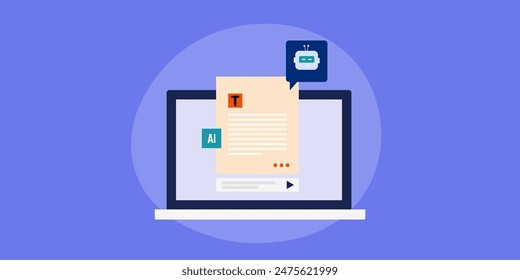 AI text generator, Artificial intelligence writing text for email, website and blog. AI content generator - vector illustration with icons