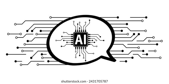 AI text or image generator. Artificial intelligence AI pictogram. Technology related to artificial intelligence, computers and systems that are intelligent, graphic of robot. Ai generated symbol. 