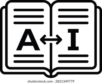 Ai text learning and knowledge processing icon with learning knowledge artificial intelligence education information exchange research literacy academic processing technology language