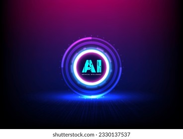 AI text logo and circuit line. AI Artificial intelligence cover, poster, presentation, banner. Tech circle technology futuristic modern background. Machine learning