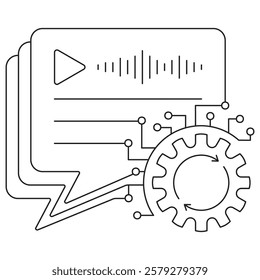 AI Text Processing icon. Simple outline monochrome black vector pictogram with thin lines on a transparent background. Line thickness is editable