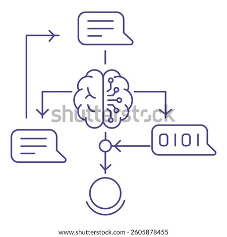 AI Text Processing Neural Brain Vector Icon design with Editable Stroke