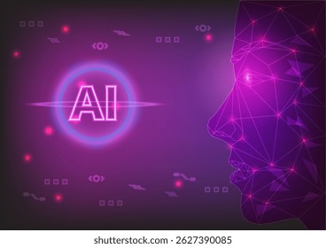AI text in tunnel and polygon side face, technology background.