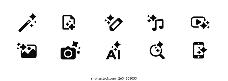 Ai themed icons including tools for digital media. perfect for creative and technology projects.