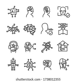 A.I. thin line icon set. Artificial intelligence icon set. Vector.