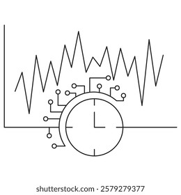 AI Time Series icon. Simple outline monochrome black vector pictogram with thin lines on a transparent background. Line thickness is editable