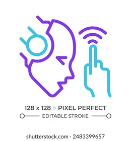 AI touches two color line icon. Artificial intelligence tactile development. Innovative technology bicolor outline symbol. Duotone linear pictogram. Isolated illustration. Editable stroke