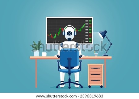 AI trading bots analyze stock market data and make trades.Concept of Cryptocurrency,securities,forex trading with artificial intelligence.AI trader robot use computer to make investments.
