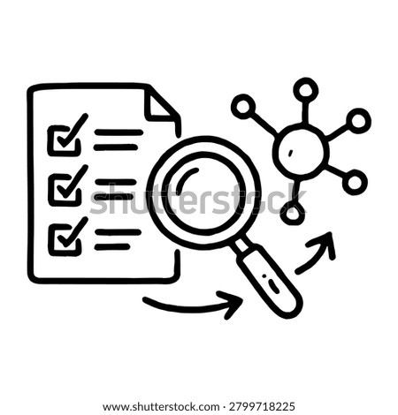 Ai Training Dataset Audit Hand Drawn Doodle Black Ink Line Icon representing ai training dataset audit hand drawn doodle black ink, suitable for web interfaces, presentations, reports, apps, and clean vector design projects