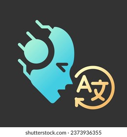 AI translates gradient glyph icon with lineart for dark theme. Read signs in foreign language. Neural network model. Isolated color vector illustration for night mode. Solid linear pictogram