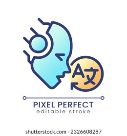 AI translates pixel perfect color gradient icon. Read signs in foreign language. Speech recognition. Neural network model. Isolated RGB vector image. Filled line illustration. Editable stroke