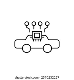 AI in transportation line icon design. Implementation AI in transportation sector. Car with computer chip and circuits