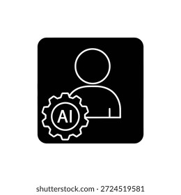 Icono de reconocimiento de Perfil de usuario AI con contorno de silueta en negro