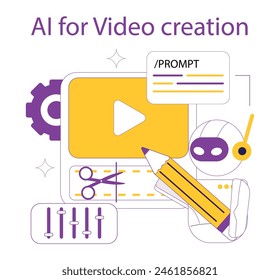 VIDEO IA para Video Inteligencia artificial optimiza Proceso de producción de contenido simplificado. Ilustración vectorial.