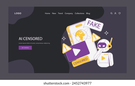 VIDEO IA Video Un robot autónomo marca el contenido como falso mientras se modera Censura en los medios. Ilustración vectorial.