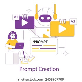 AI Video Creation concept. A collaboration between human and AI in generating video content. Creativity meets technology for enhanced productivity. Vector illustration.