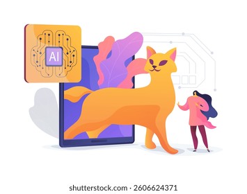 AI Virtual Pet Companions abstract concept vector illustration. People interact with AI virtual pets that respond to touch and voice commands. abstract metaphor.