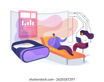 AI Virtual Reality Therapy abstract concept vector illustration. Therapists employ AI-enhanced VR environments to treat phobias and anxiety disorders. abstract metaphor.