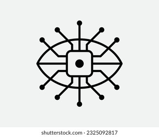 AI Vision Icon. Artificial Intelligence Robot Eye Computer Chip Technology Cyber Tech Data Black White Graphic Clipart Artwork Symbol Sign Vector EPS