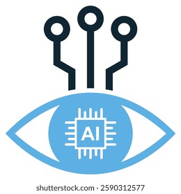 AI vision icon vector representing artificial intelligence in image recognition, facial detection, and smart automation. Ideal for technology, machine learning, robotics, and futuristic innovation.