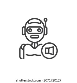 Ai voice assistant line icon. linear style sign for mobile concept and web design. Robot with microphone outline vector icon. Chatbot assistant symbol, logo illustration. Vector graphics