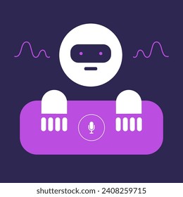 AI Voice Assistant recording sound. Robot with Artificial intelligence and boombox. Personal assistant. Flat vector illustration