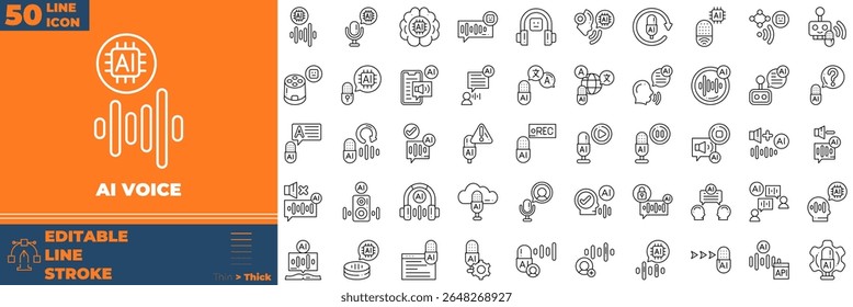 Ai Voice Line Editable Icons set. Vector illustration in modern thin line style of ai Voice icons: artificial, future, data, etc