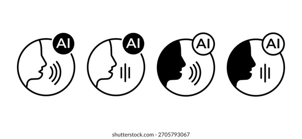 Conjunto de iconos de altavoz de voz AI. Símbolos de Tecnología de sonido y comunicación