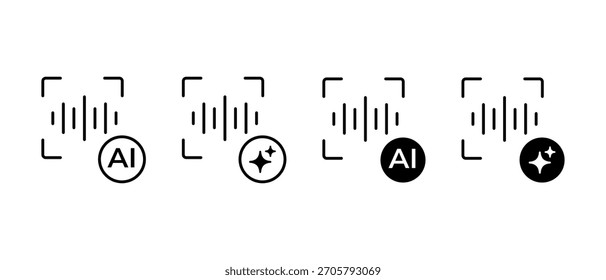 KI-Sprecher-Symbolsatz. Künstliche Intelligenz Ton- und Kommunikationstechnologie Symbole