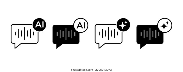 Conjunto de ícones de alto-falante de voz AI. Símbolos de Bolha de Som e Fala de Inteligência Artificial