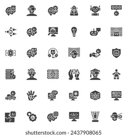 AI and VR vector icons set, modern solid symbol collection, filled style pictogram pack. Signs, logo illustration. Set includes icons as Artificial intelligence, virtual reality, Robotics Cybernetics