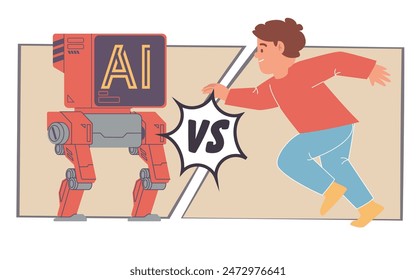 ai vs human fight competition between artificial intelligence versus man robot replacing worker productivity  